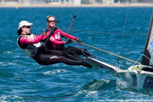 Danielle Boyd, left, in white hat, and skipper Erin Rafuse compete in an ISAF race in 2013 off Huyers, France. — teamrafuseboyd.com photo