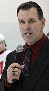 Former RMC hockey player Steve Molaski had his uniform number, 23, retired Friday night in a ceremony at Constantine Arena — e veritas photo