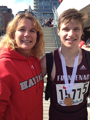 Cheryl Thibedeau, the first Frontenac Secondary School athlete to win an OFSAA medal in the 200 metres, with the most recent, Cole Horsman