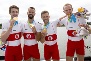 Canada's gold medal-winning men's lightweight four crew, with Nicolas Pratt of Kingston, second from right. — Katie Steenman Images